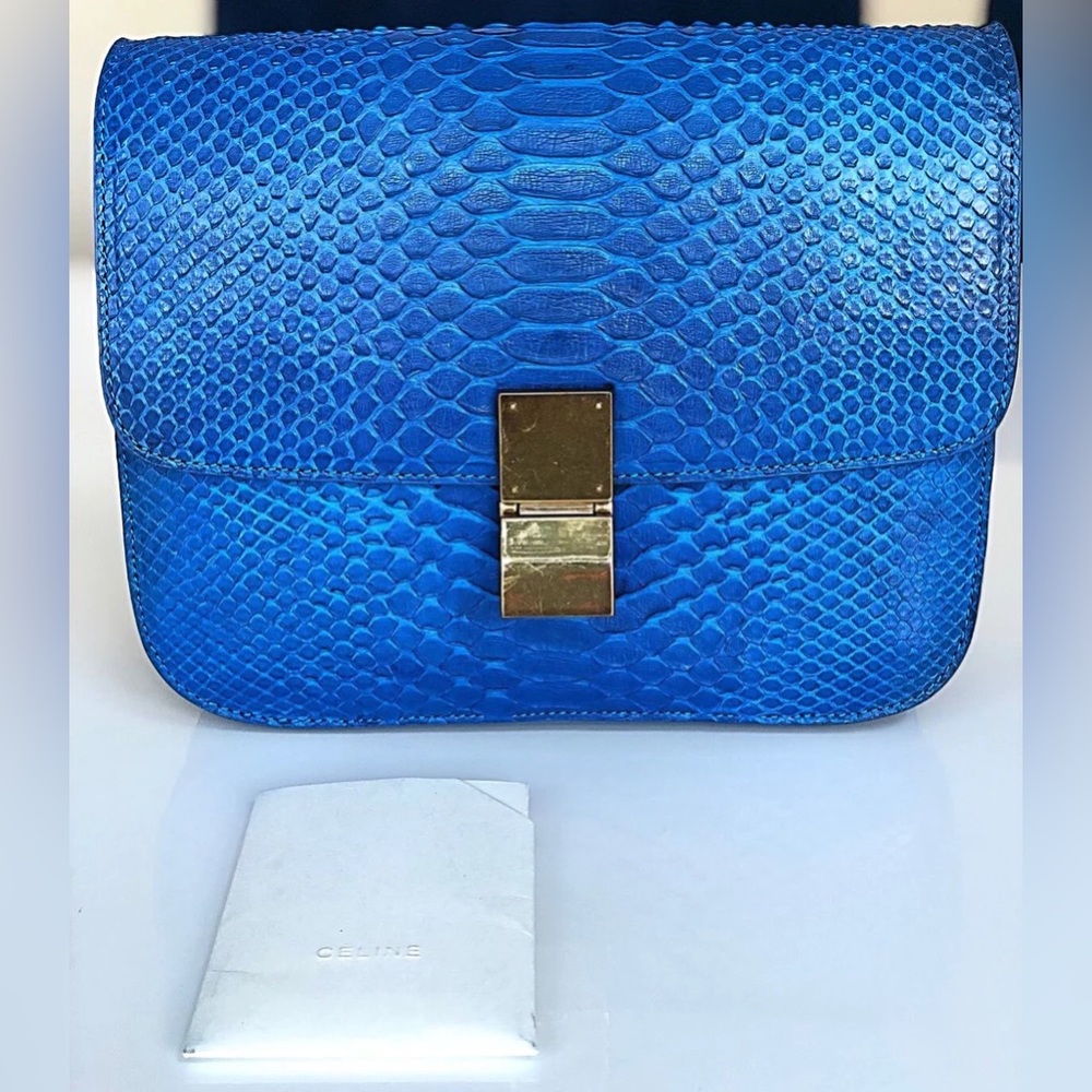 Celine Python Royal Blue Box Ghw Medium Flap Hand… - image 1